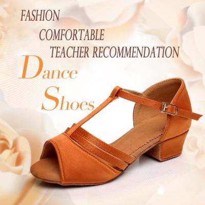 China Light weight satin and comfortable ladies' latin dance shoes, children's favorite children's dance shoes, square root latin dance shoes for sale