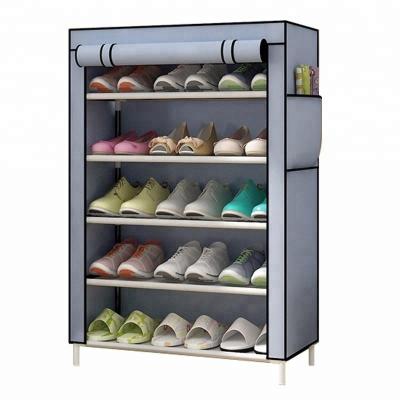 China Convertible Cheap Shoes Retail Display Stand With Cover Nonwoven Shoe Rack Plastic Shoe Cabinet for sale