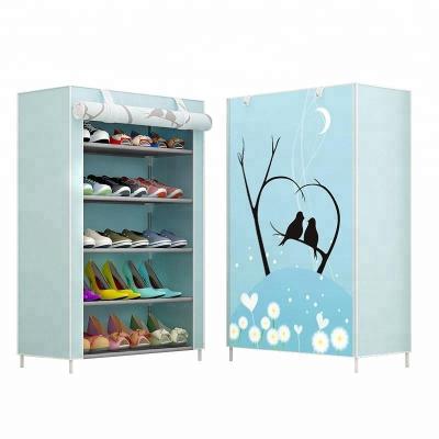 China Convertible High Quality Non-Woven Fabric Metal Portable Shoe Cabinet for sale