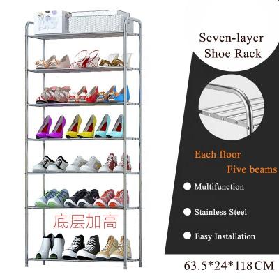 China Seven-Layer Convertible Foldable Stainless Steel Shoe Rack for sale