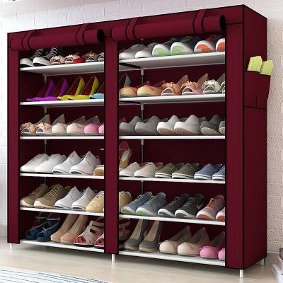 China Solid Color Convertible Double Rows Shoes Cabinet High Quality Shoes Rack Large Capacity Shoe Storage Organizer Shelves DIY Home Furniture for sale