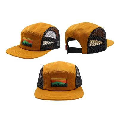 China COMMON Hat Maker Custom 5 Panel Quick Dry Fit Mesh Nylon Fabric Running Camp Soft Hat With Woven Patch for sale