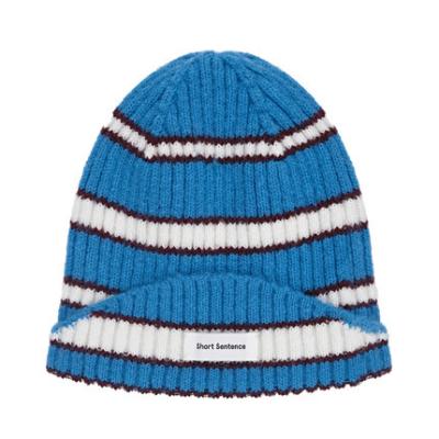 China COMMON Chic Designer Korea Wholesale Warm Hats Striped 100% Polyester Soft Wool Hat Knit Beanie Hats For Women for sale