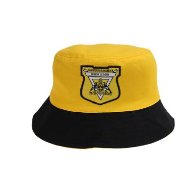 China Reversible Character Fashion Cotton Yellow And Black Contrast Fisherman Bucket Hats With Custom Logo Embroidery for sale