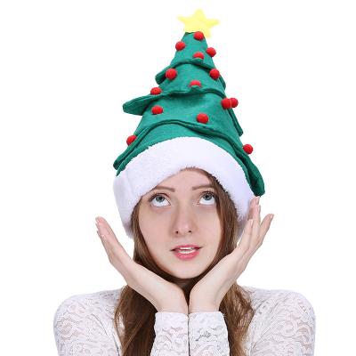 China 2021 Traditional Customs Knitted Wool Felt Beanie Hat Green Chrismas Tree Hat Decorative Christmas Hat For Women for sale