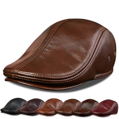 China Vintage Newsboy Brown Casual High Quality Pale Blinders Hat Genuine Leather Flat Cap Beret Hats For Men for sale