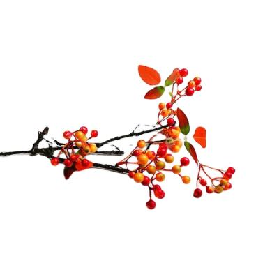 China Home Decoration Good Selling Red Winterberry Small Lucky Fruits Artificial Lifelike Christmas Long Stem Plant for sale