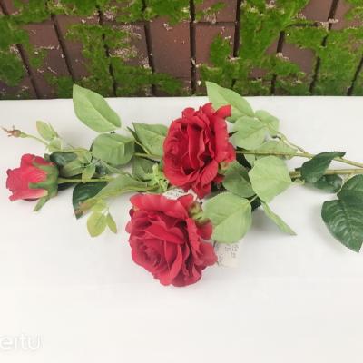 China new arrival real touch flowers 3pcs fake flower artificial rose wedding decoration flower for sale