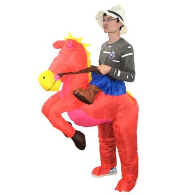 China Funny Adult Inflatable Costume Cosplay Riding On Horse Blow Up Costume for sale