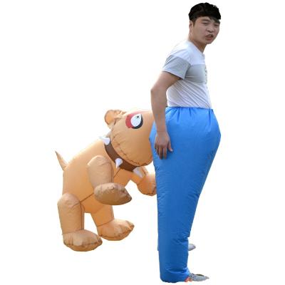 China Funny Style Funny Riding On The Dog Bites Animal Adult Men Costume Inflatable Blow Up Suit for sale