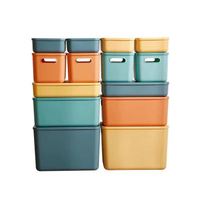 China Morandi Color Viable Desktop Thickened Storage Box Strip Cover Storage Box Matching Box Cosmetics Storage Basket for sale