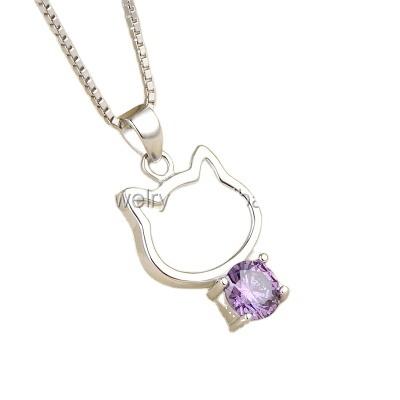 China Cute PED fashion jewelry! Hello Kitty White and Purple CZ Pendant Necklace for sale