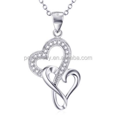 China Romantic Double Heart Pendant Interlocking I Love You Exquisite Zircon Heart Pendant Necklace for sale