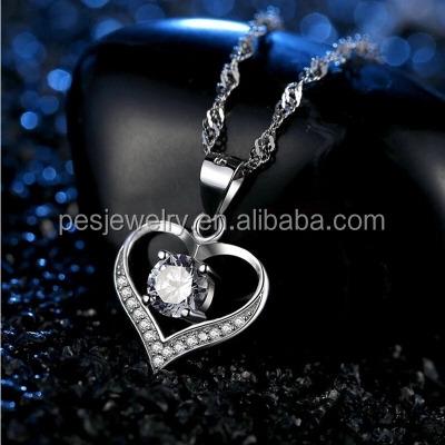 China CLASSIC PED fine jewelry! Prong Set White Cubic Zircon Heart Pendant Necklace for sale