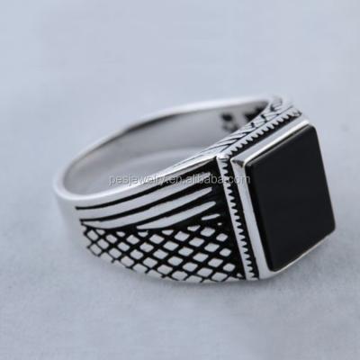 China 925 Sterling Silver Jewelry Square Black Onyx Gothic Revival Men's Ring for sale