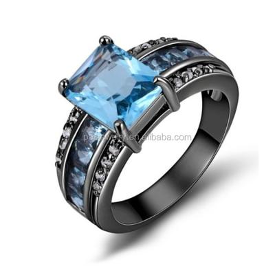 China Emerald Cut Aquamarine Black Gold Silver Filled Band Men Ring (PES6-1299) for sale