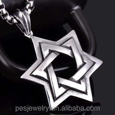 China Vintage PED Jewish Jewelry! Vintage Double Star of David Unisex Rocky Pendant Necklace (PES3-1274) for sale