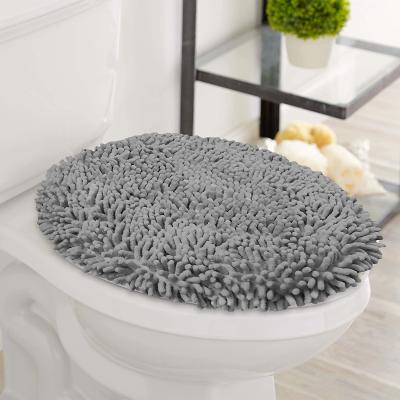 China Sustainable Home Decor Machine Washable Ultra Soft Chenille Shag Rug Toilet Lid Cover for sale