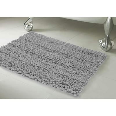 China 3220 Gray Non Slip Durable Hot Melt Adhesive Chenille Striped Washable Bathroom Mat Set for sale