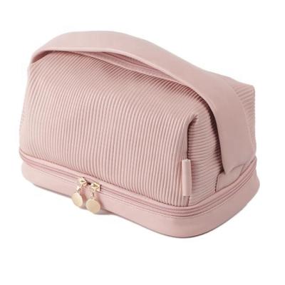 China High Quality Portable Travel Fashion Makeup Bag Double Layer PU Beauty Zipper Cosmetic Makeup Organizer Bag for sale