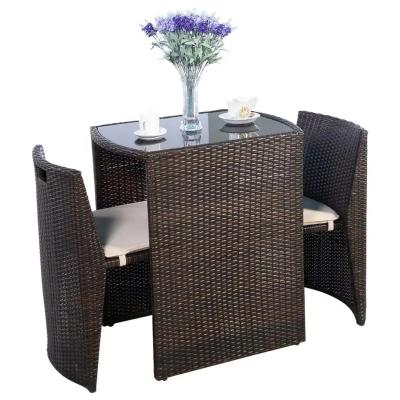 China MANDELA MODERN Wholesale 3 Piece Space Saving Outdoor Garden Chair And Table Rattan Furniture Bistro Cafe Seats With Cushion for sale