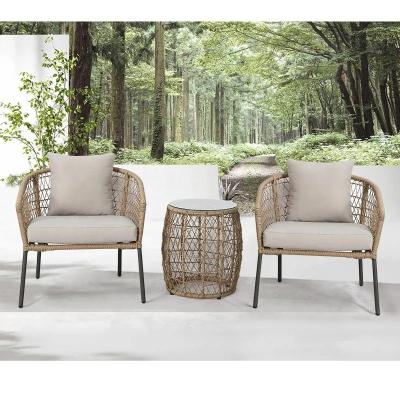 China MANDELA Modern All Weather 3 Piece Patio Furniture Set Patio Conversation Sets Commercial Patio Table and Stackable Chairs Set for sale