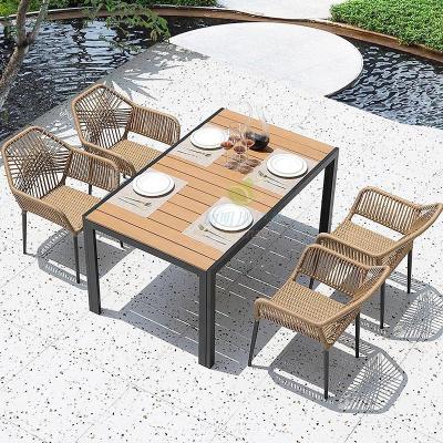 China MANDELA Rustaurant Modern Outdoor Chairs and Cushion Aluminum Waterproof Rattan Table Frame Patio Garden Wicker Sets for sale