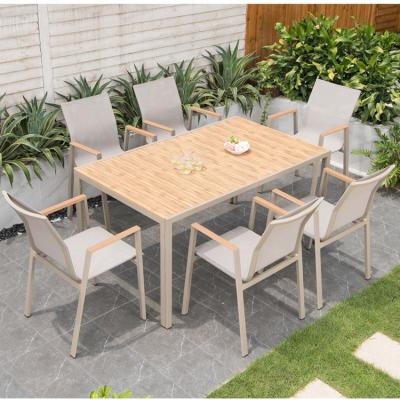 China MANDELA modern aluminum plastic wood plastic wood dining chair outdoor aluminum chair restaurant garden chair furniture for sale