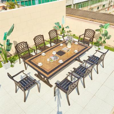 China Good quality cast aluminum furniture EUROPEAN MANDELA Bistros outdoor dining set for 8 seaters for sale