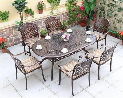 China Nordic EUROPEAN MANDELA Villa Die Cast Aluminum Cast Aluminum Dining Set Luxury Metal Casting Outdoor Dinner Table for sale