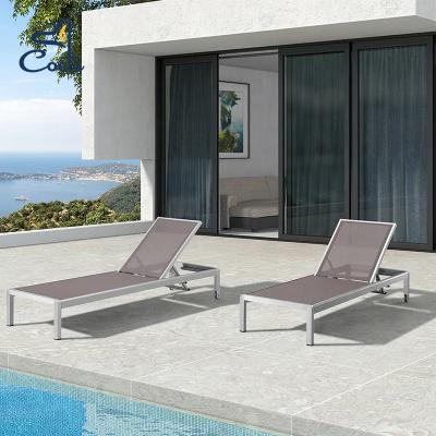 China Modern MANDELA Poolside Lounger Chairs Metal Frame Sun Couch Beach Chairs With Coffee Table for sale