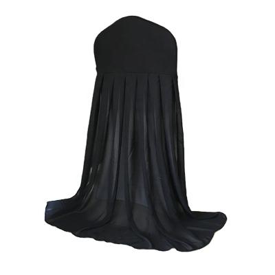 China Romantic Fancy Stretch Spandex Chair Hat With Pleated Chiffon Banquet Chiavari Chair Skirt Cover for sale