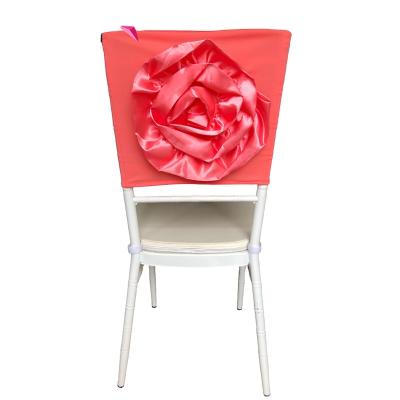 China Elastic Handmade Satin 3d Flower Wedding Spandex Chair Cover for sale