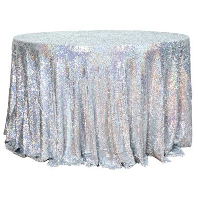 China Waterproof Sparkly Silver Luster Mermaid Mesh Sequins Table Cloth for Events and Weddings for sale