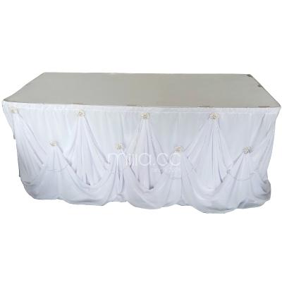 China Elegant Wedding Table Decoration Gathered Table Skirts for sale