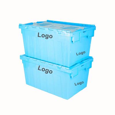 China Solid Heavy Duty Cheap Logistics Box Turnover Plastic Tied Lid Storage Crates With Lid for sale