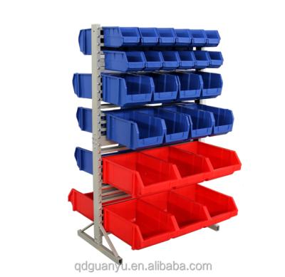 China Double Free Standing Side Bin Rack System With Rail For Parts Storage for sale