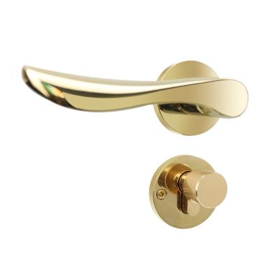 China Zinc Alloy Gold Color Double Side Door Handles With Lock And Key for sale