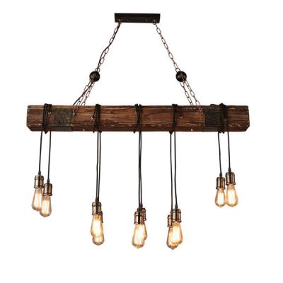 China 10-Lights Outdoor Rustic Island Chandelier Lamp Hemp Rope Pendant Lighting Retro Wooden Chandelier for sale