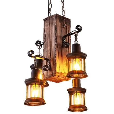 China Surface Mounted American Retro Attic Chandeliers Creative Personality Wooden Ship Art Deco Pendant Light Country Style Led Indoor Lighting for sale