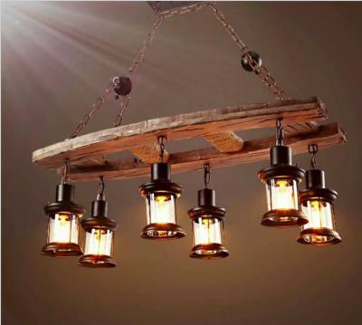 China Industrial Retro Chandelier Cafe Hotel Chandelier Hemp Rope Chandelier Lamp Contemporary Retro Metal Wood Wood Lamp for sale