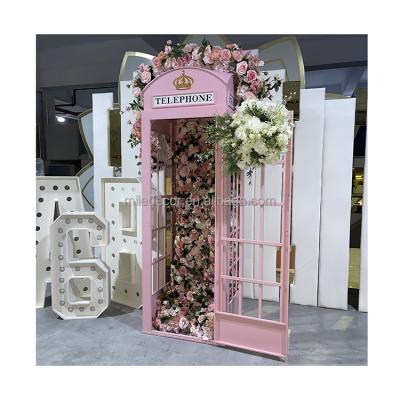 China Outdoor Metal Photography Backdrop Pink Telephone Booth OEM Telephone Booth Metal Decoration For Sale for sale