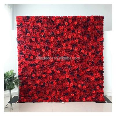 China Wedding 5D Red Rose Silk Flower Wall Panel Artificial Flower Wall for sale