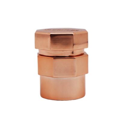 China Non Spill Premium Metal Perfume Bottle Cap 15Mm Rose Gold Zinc Alloy Metal Perfume Cap Can Be Customized Logo for sale