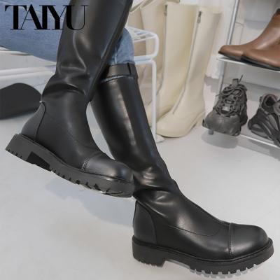 China New Winter Fashion Trend Women's Motorcycle Hose Knee High Women's Slip On Boots Black Luxury Ladies Chelsea Boots Female Designer Flat Shoes for sale