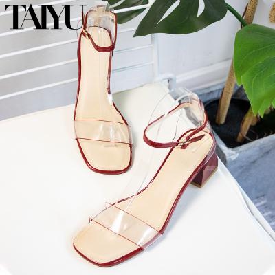 China 2022 Trend New Summer Fashion Transparent Women's High Heel Sandals Shrink Main Block Chunky Heel Ladies Sandals Square Straps for sale