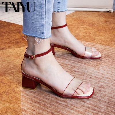 China Fashion Trend 2022 Clear PVC Square Toe High Heel Women Latest Design Summer Rhinestone Luxury Crystal Ankle Strap Others Sandals for sale