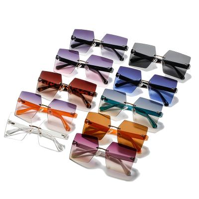 China Fashion Sunglasses Summer Rimless Rectangular Square Frames Sunglasses Unisex 2021 Retro Yellow Shades Women Vintage Sun Glass Men for sale