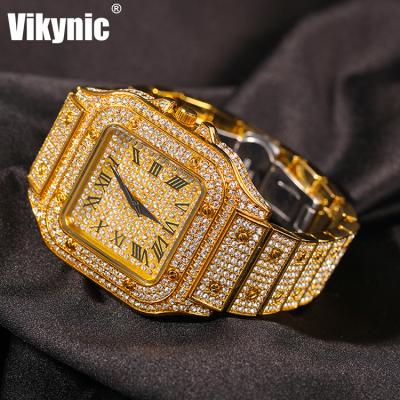 China Luxury Iced Out CZ Wrist Watch Hip Hop 22K Date Stainless Steel Gold Plated Strap Automatic Quartz Watch Men Micro Watch for sale