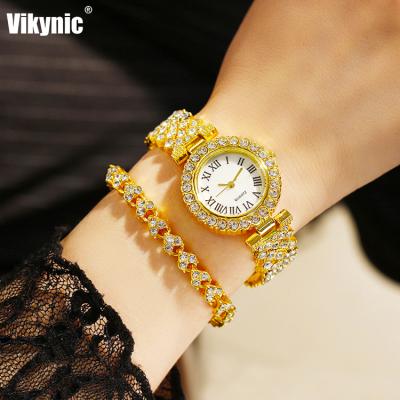 China INS Luxury 2pcs /set Crystal Tennis Chain Bracelet Watch ALLOY Mirco Pave Zircon CZ Iced Out Watch Quartz Watch for sale